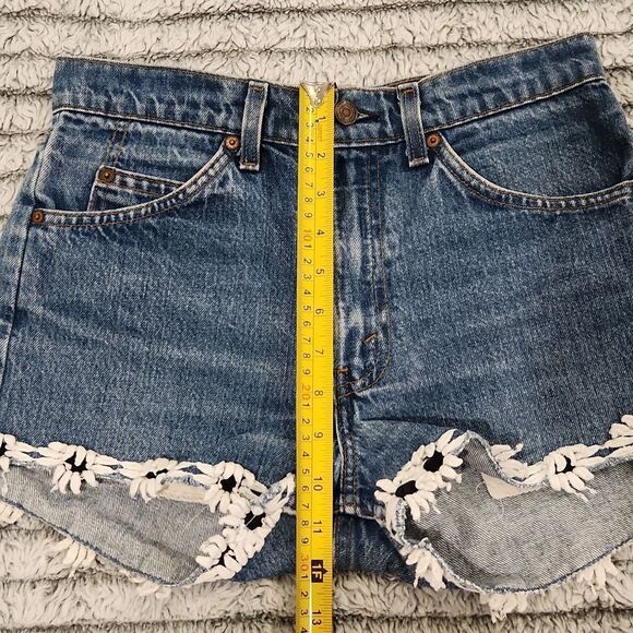 High waist upcycled, vintage, Orange Tab Levi's jean shorts size 28 - Picture 9 of 10